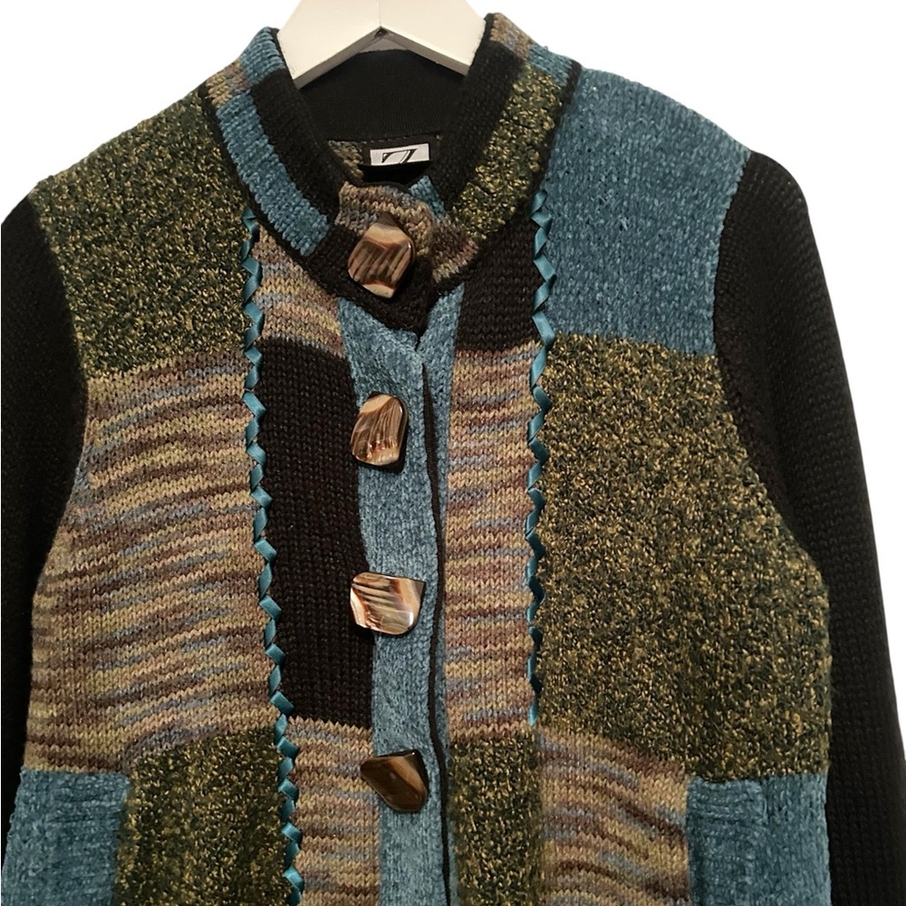 Vintage Patchwork Knit Jacket Blazer Cardigan - image 2